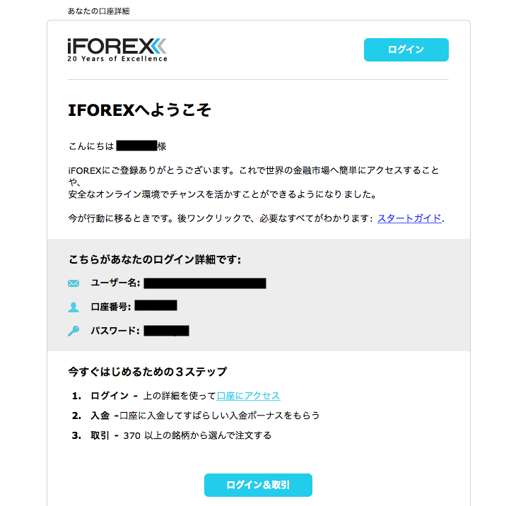 iFOREXへようこそのメール